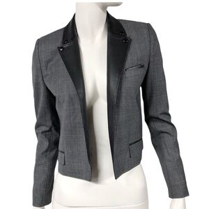 The Kooples Grey Wool Prince of Wales Crop Blazer Jacket Houndstooth EU 38 US 8
